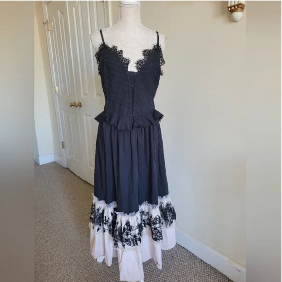 Anthropologie Bhanuni by Jyoti Colorblock Poplin Tiered Corset Midi Dress size L - Picture 5 of 11